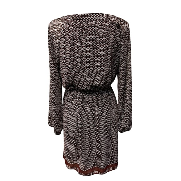 Max Studio Geometric Print Long Sleeve Chiffon Dress Burgundy & Gray Size Medium - Picture 4 of 14